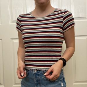 American eagle striped ruffle crop top
